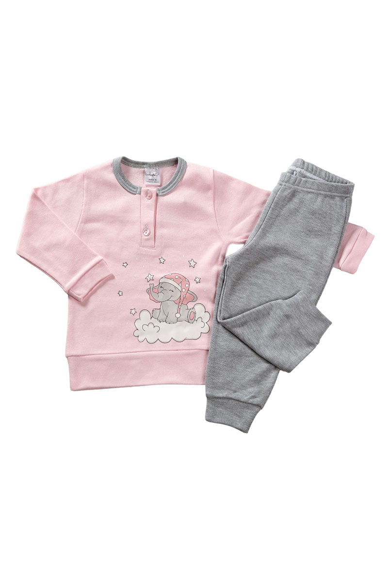 Pigiama in caldo cotone con stampa e fenda - pantalone in contrasto