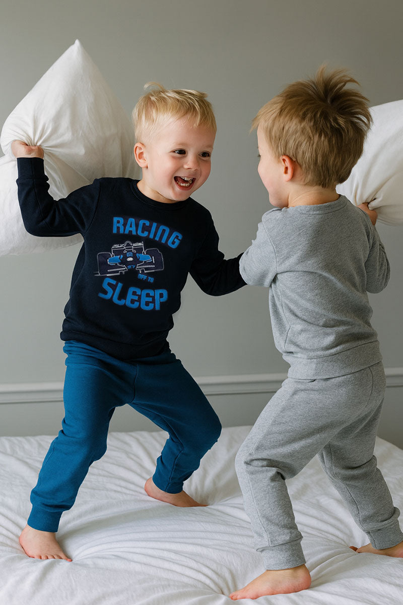 Pigiama in caldo cotone con stampa e pantalone in contrasto