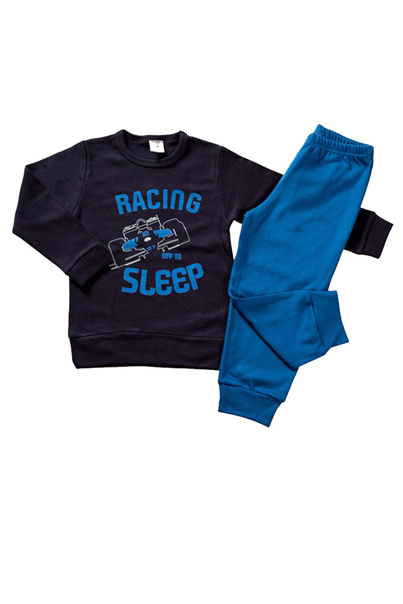 Pigiama in caldo cotone con stampa e pantalone in contrasto