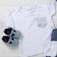 T-shirt mezza manica in cotone jersey con taschino in tela fantasia balene