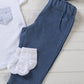Completo 2 pezzi: T-shirt in cotone jersey con taschino in tela fantasia balene - Pantalone in tela jeans con tasche