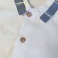 Camicia a  manica lunga in tela di cotone con inserti in tela rigata, bottoni in contrasto in legno e maniche regolabili