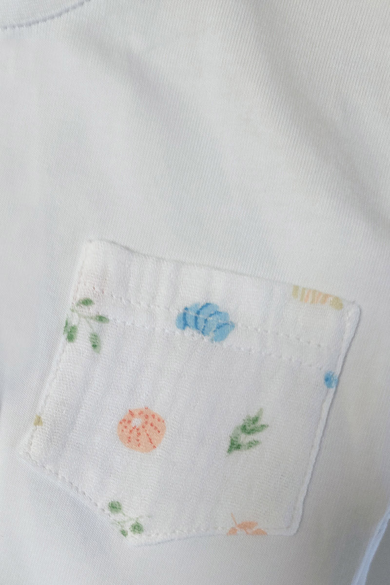 T-shirt mezza manica in cotone  jersey con taschino in mussola fantasia mare