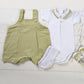 Body in jersey elasticizzato con colletto in mussola fantasia e profilo in contrasto Salopette in tela di cotone con taglio e pieghe