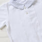 Body a camicia in jersey elasticizzato con colletto goffrato e Salopette in tela di cotone millerighe con bretelle in tela di cotone in contrasto
