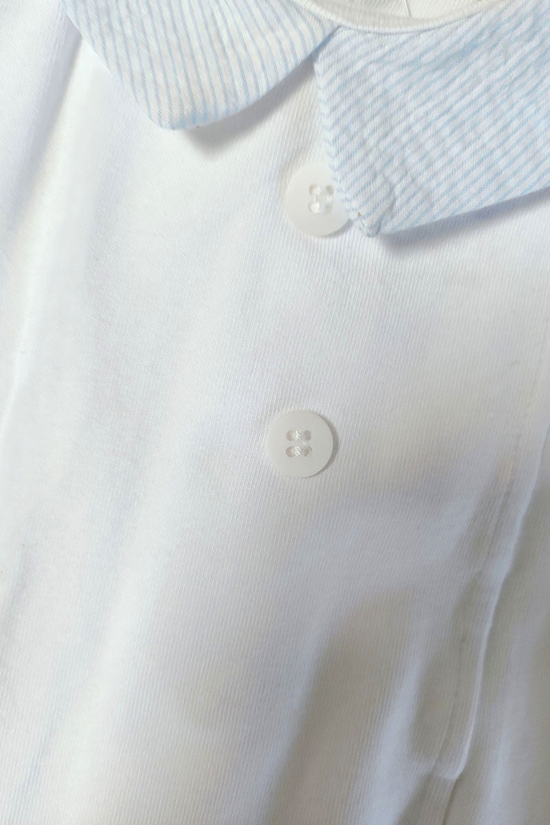 Body a camicia in jersey elasticizzato con colletto in tela di cotone goffrata millerighe con bottoni e pieghette