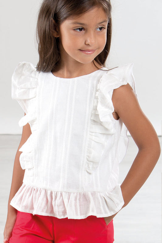 Blusa in tela di cotone operata con balze
