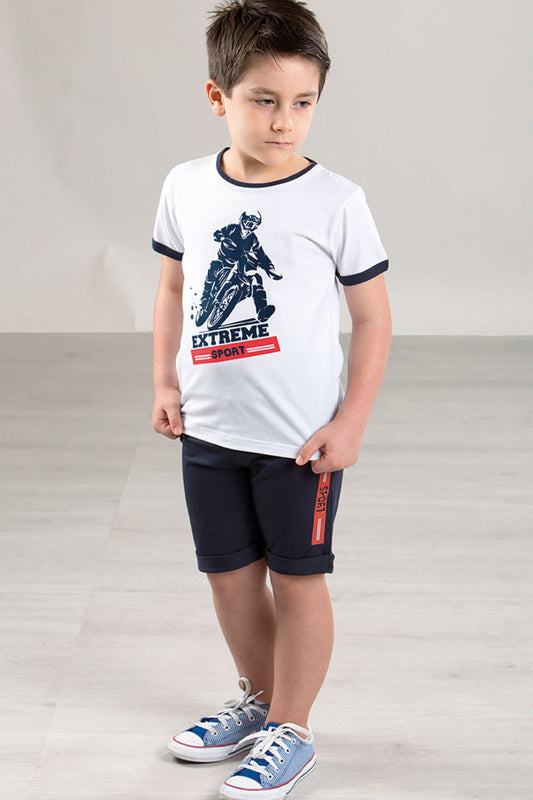 Completo mezza manica in cotone con stampa e pantaloncino con risvolti e stampa laterale