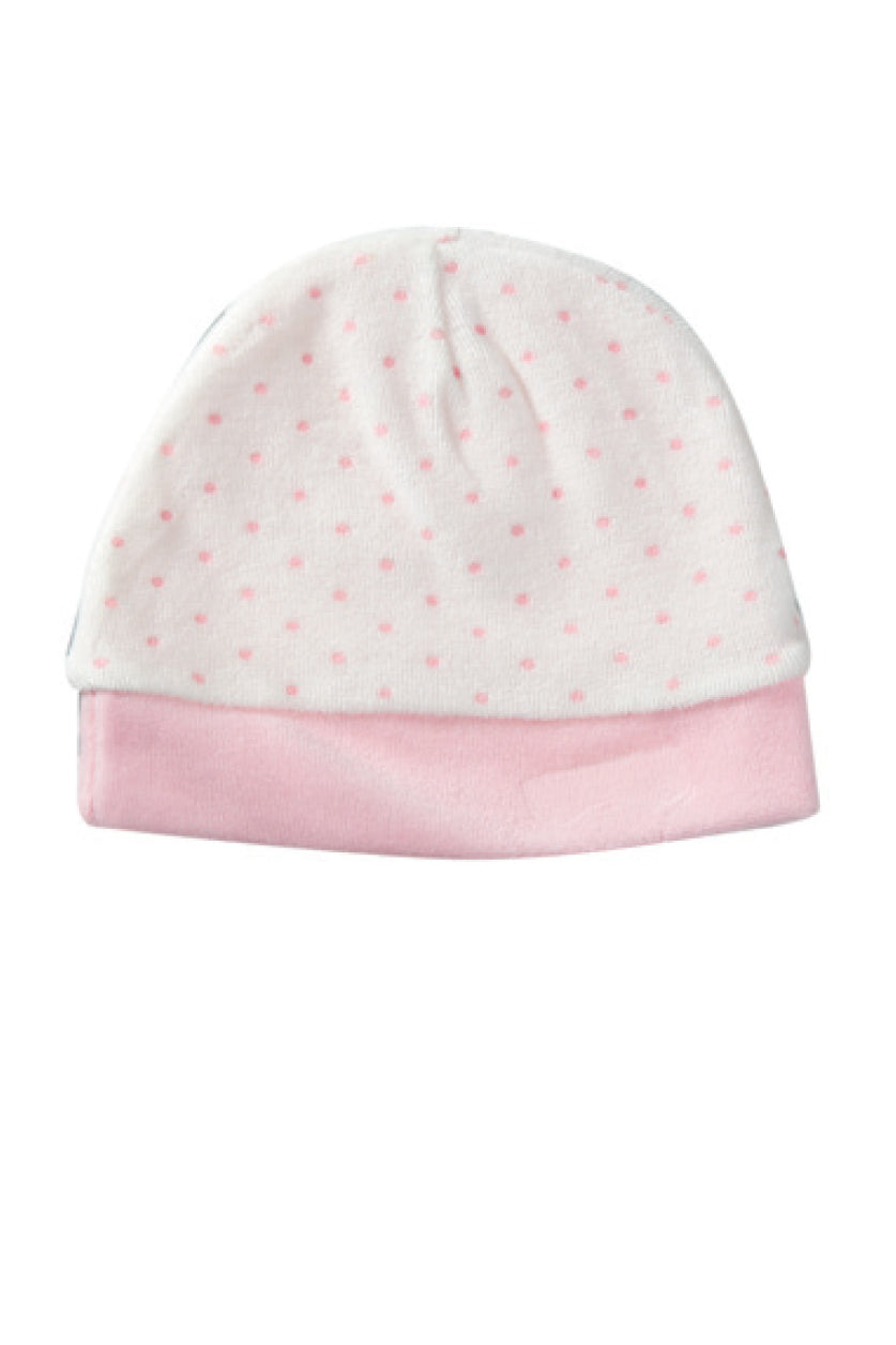 Cappellino in ciniglia a pois con fascia