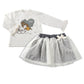 Completo 2 pezzi: T-shirt in cotone elasticizzato garzato con stampa - gonnellina tulle