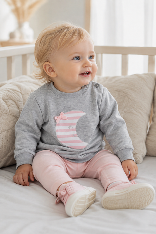 Completo 2 pezzi: Maglia in felpa garzata con ricamo luna + leggings in cotone elasticizzato garzato