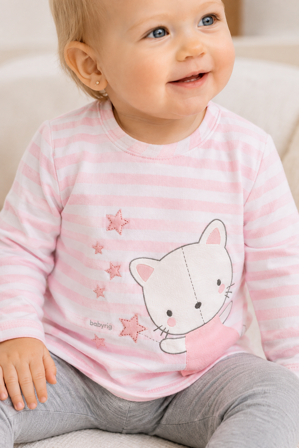 Completo 2 pezzi: Maglia in cotone elasticizzato garzato con stampa + leggings in cotone elasticizzato garzato