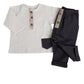 Completo 2 pezzi: Maglia in cotone elasticizzato garzato con tasca + pantalone effetto jeans