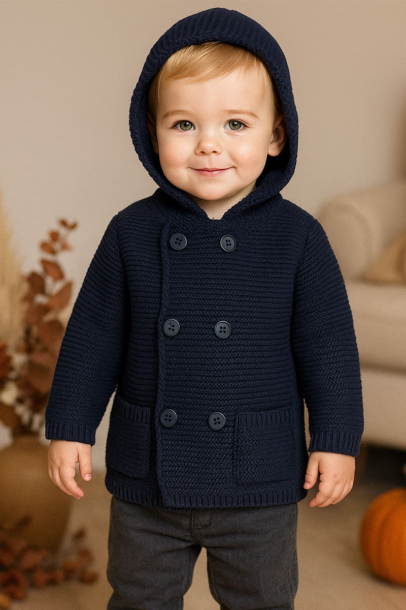 Cardigan in misto lana con cappuccio abbottonatura doppio petto e taschini