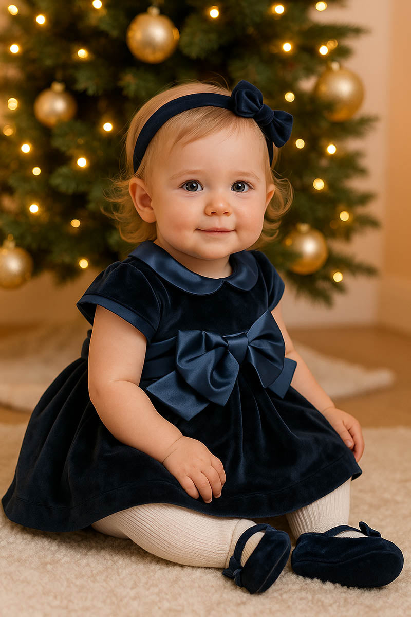 Vestitino in velluto con colletto e bordi maniche in raso