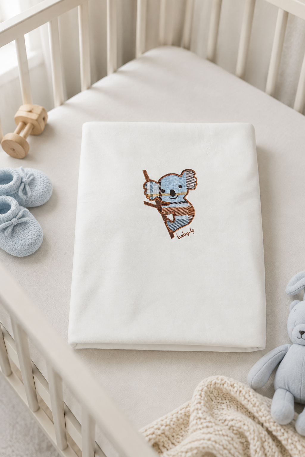 Copertina in ciniglia con ricamo koala
