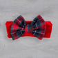 Fascia per capelli in velluto con fiocco tartan ed elastico sul retro