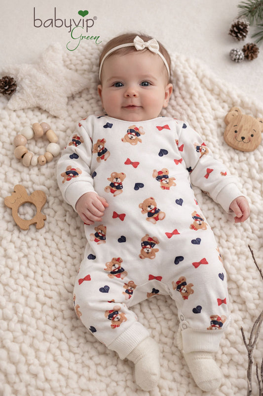 Tutone neonata in felpa organica garzata fantasia orsetta