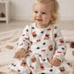 Vestitino neonata in felpa organica garzata fantasia orsetta con taglio e arricciatura