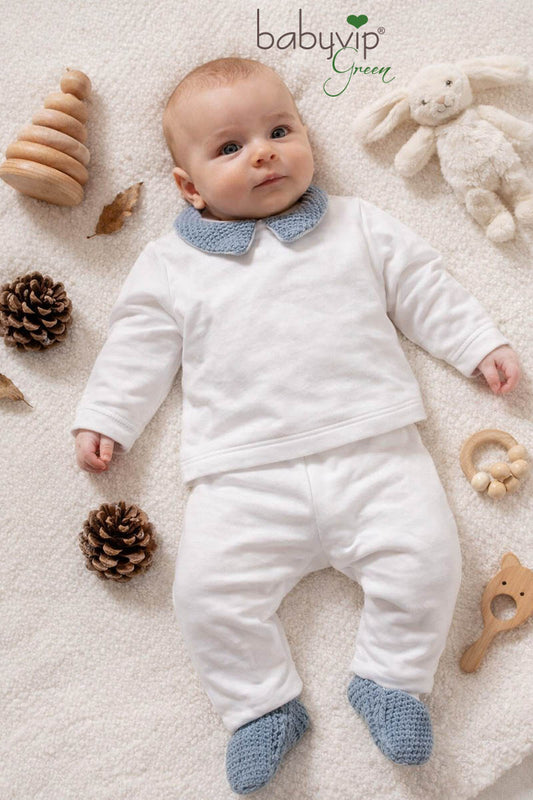 Completo 2 pezzi in felpa garzata organica con inserti in cotone organico a nido d’ape