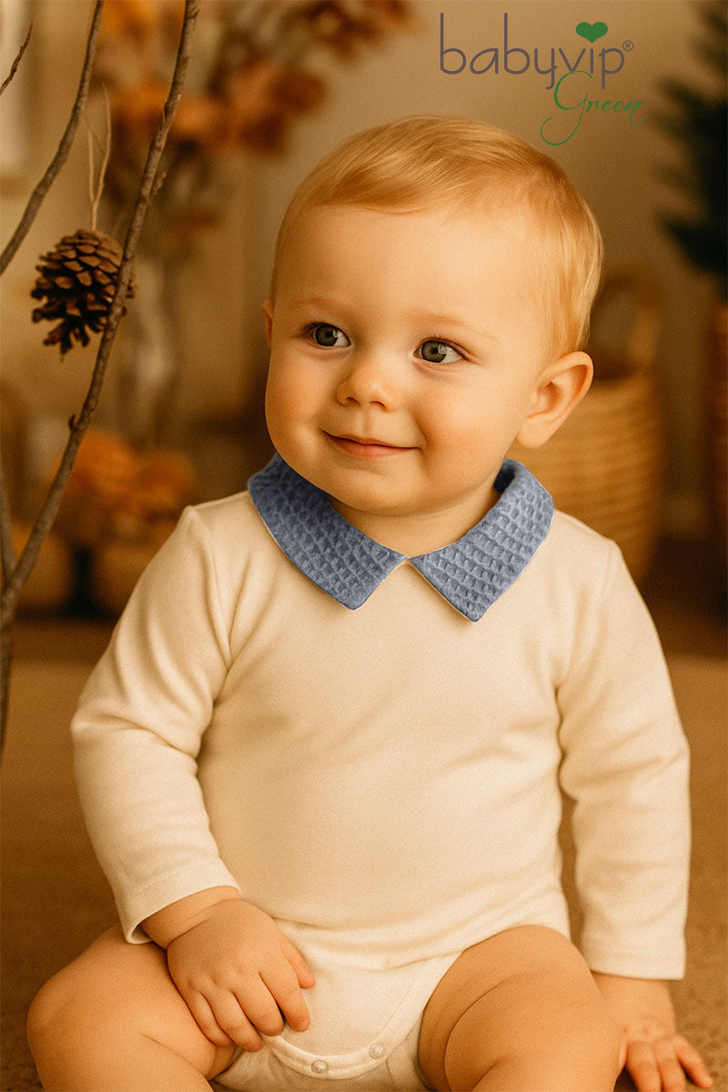 Body in costina organica con colletto in cotone organico a nido d’ape