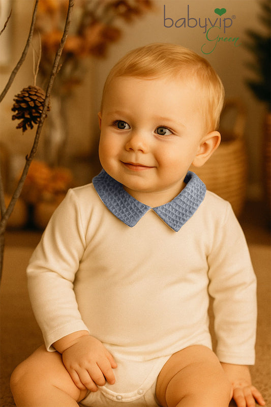 Body in costina organica con colletto in cotone organico a nido d’ape