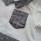 Pagliaccetto mezza manica  in tela di cotone con inserti e taschino in tessuto rigato