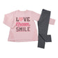 Completo 2 pezzi: T-shirt in cotone elasticizzato garzato con stampa - leggings fantasia cuoricini