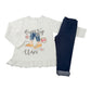 Completo 2 pezzi: T-shirt in cotone elasticizzato garzato con stampa - leggings tessuto jeans