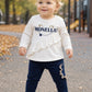 Completo 2 pezzi : Maglia in cotone elasticizzato garzato con stampa + pantalone in velluto