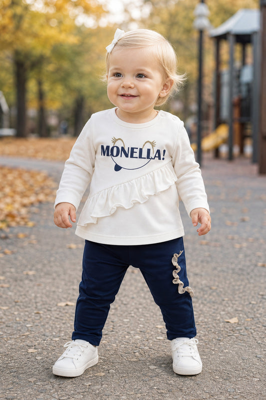 Completo 2 pezzi : Maglia in cotone elasticizzato garzato con stampa + pantalone in velluto