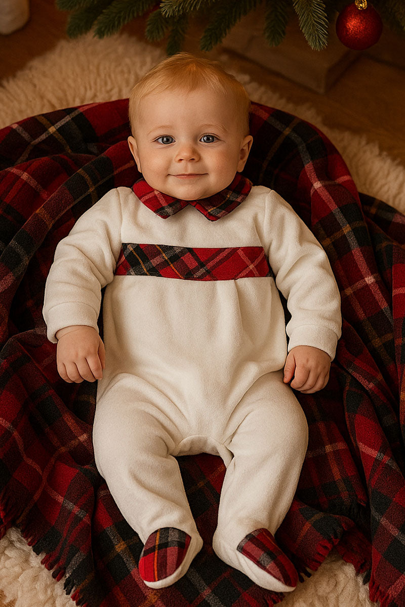 Tutina in ciniglia con inserti in flanella scozzese