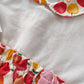 Completo 2 pezzi in cotone elasticizzato con inserti in tela di cotone fantasia mele e fiocco applicato in contrasto