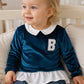 Maglia in velluto con inserti in tela di cotone effetto camicia, ricamo lato cuore con inserto in ecopelliccia