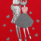Completo: maglia in cotone elasticizzato garzato con stampa, glitter e leggings con stampa pois glitter