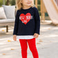 Completo in cotone elasticizzato garzato con stampa inserto finta camicia sul fondo e leggings in contrasto