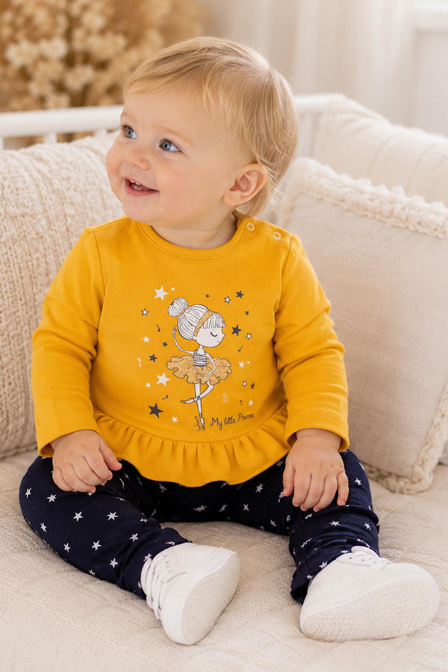 Completo: maglia e leggings in cotone elasticizzato garzato con stampa