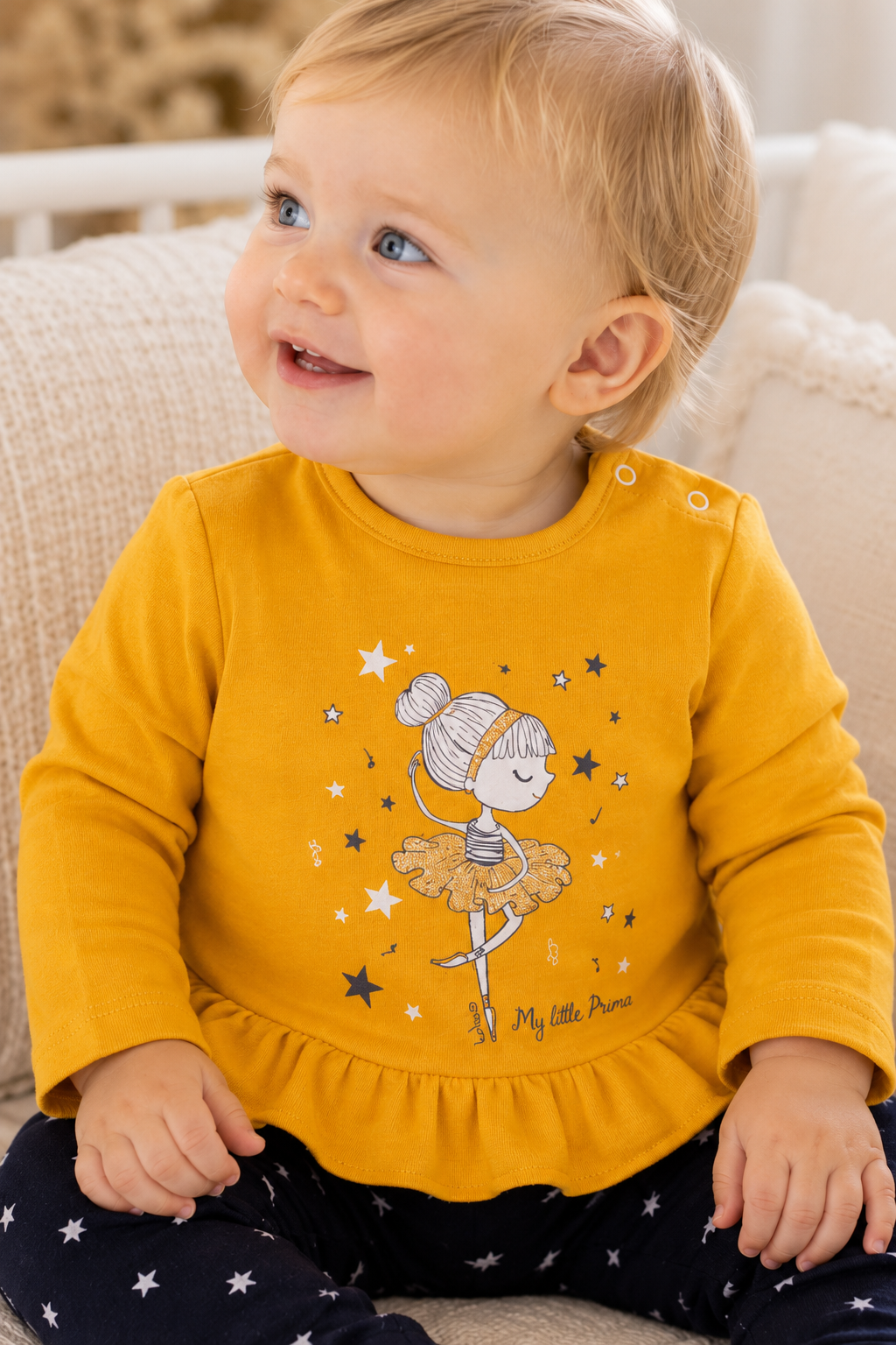 Completo: maglia e leggings in cotone elasticizzato garzato con stampa