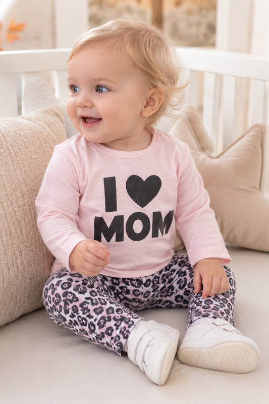 Completo in cotone elasticizzato con stampa e leggings fantasia animalier