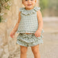Completo 2 pezzi neonata di cotone organico fantasia vichy con short gonnellina con balza