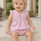 Completo 2 pezzi neonata di cotone organico fantasia micro pois + pantaloncino a palloncino