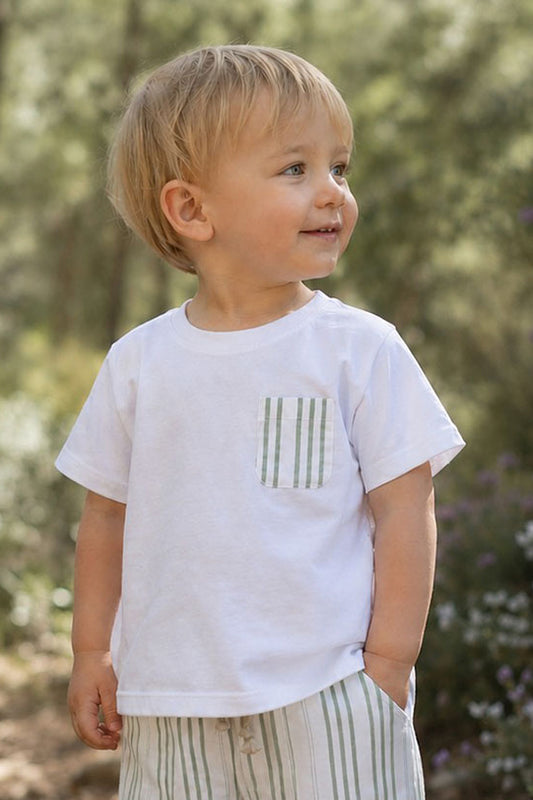 T-shirt neonato in cotone organico con taschino in lino