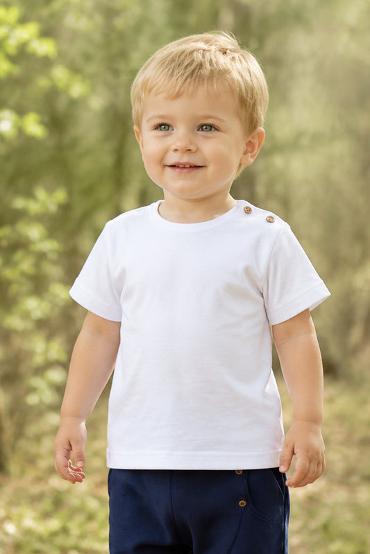 T-shirt mezza manica in cotone organico con bottoni sulla spalla