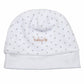 Cappellino in ciniglia a pois con ricamo