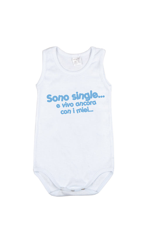 Body spalla larga in cotone con stampa "Sono single e vivo ancora con i miei"