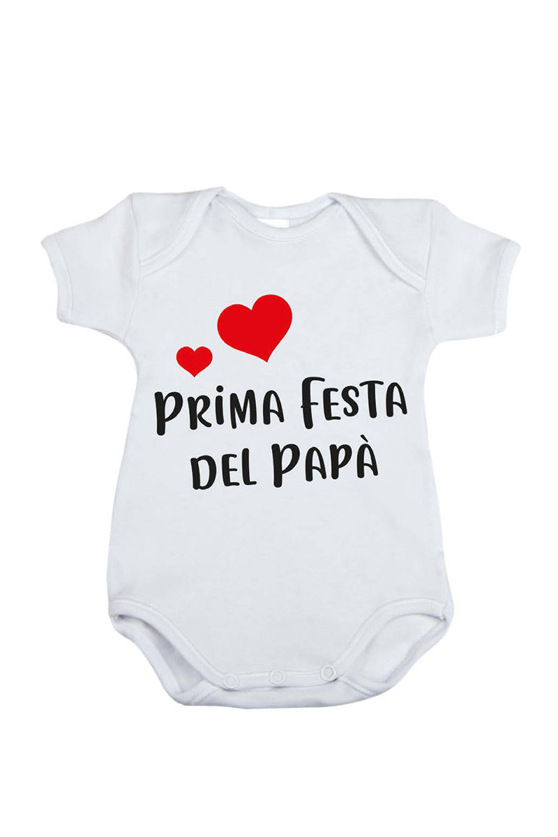 Body mezza manica in cotone con stampa "Prima festa del papà"