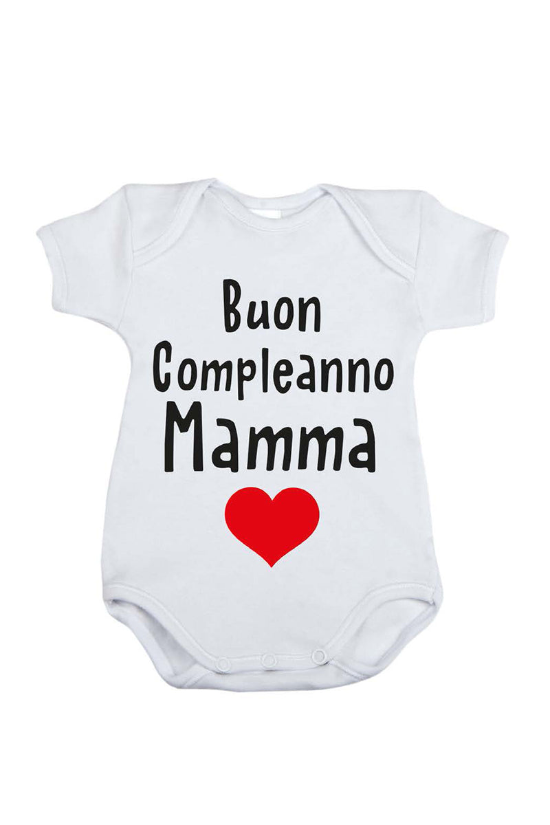 Body mezza manica in cotone con stampa "buon compleanno mamma"