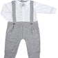 Tutone in ciniglia con bretelle e inserti fantasia pied de poule