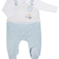 Salopette in ciniglia con ricamo ed inserti in pied de poule + body in caldo cotone