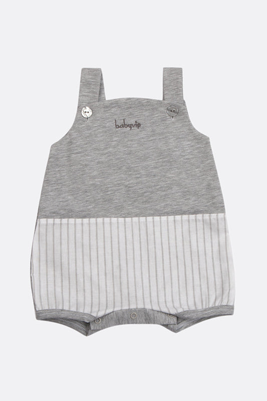 Salopette in cotone elasticizzato rigato con scritta ricamata